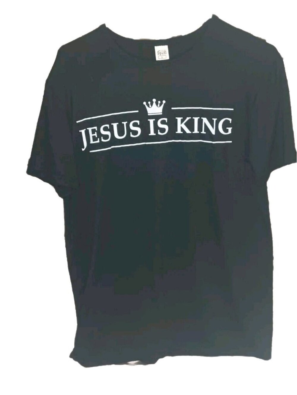 Jesus Is King T-Shirt Black Crown Design Canvas New with Tags Size L White Print